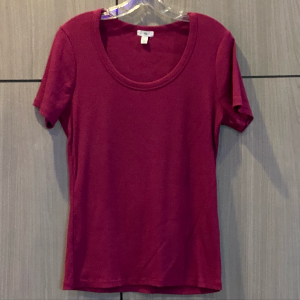 dip Brand Dark Pink Scoopneck Crewneck Ribbed Short Sleeve Tee T-shirt Large